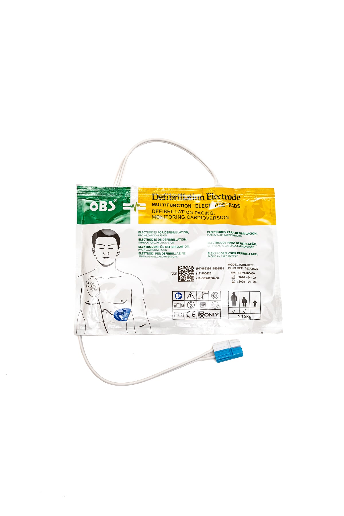 ELECTRODO DE DESFIBRILACION ADULTO OBS REF 303A1525PB, Amoul