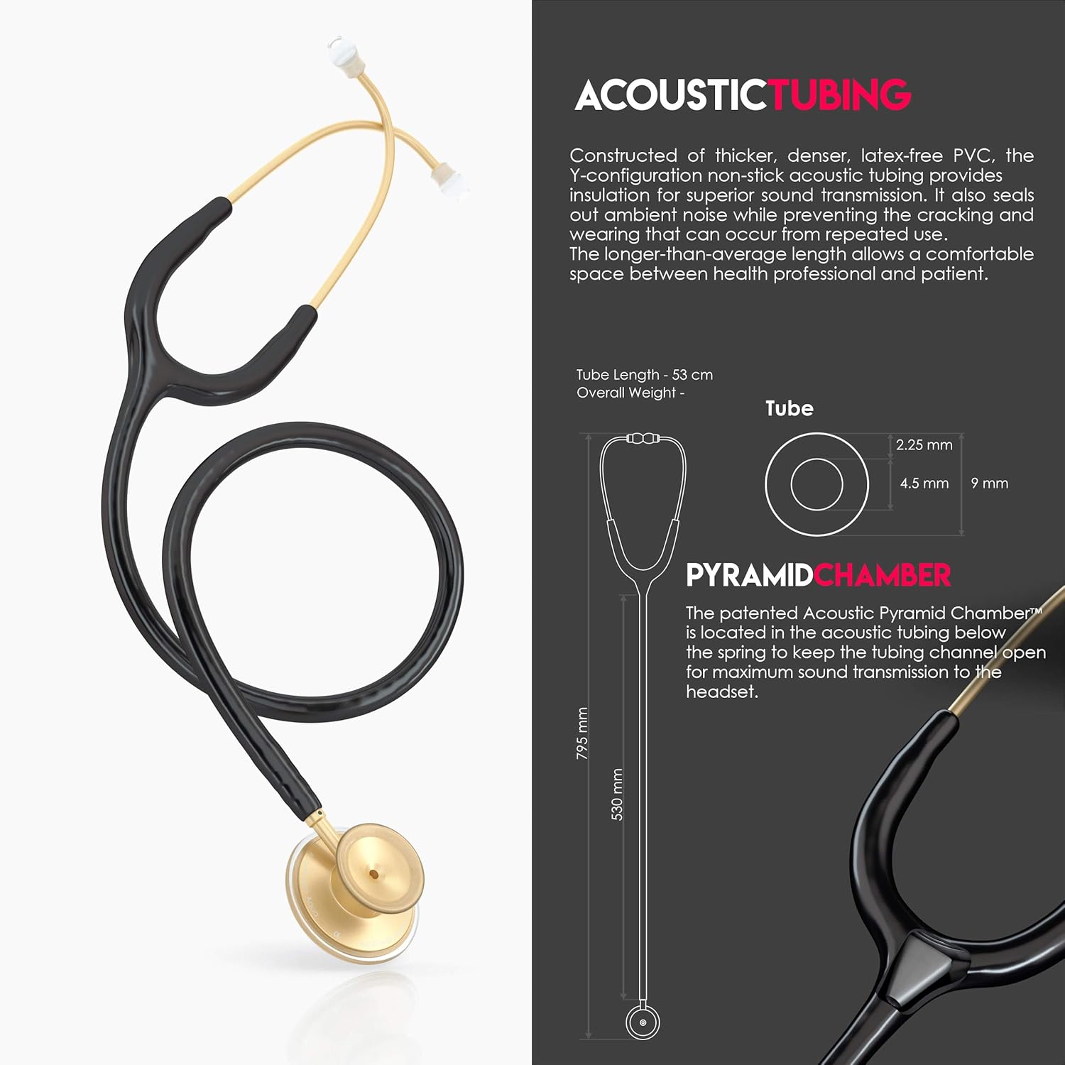 MDF® Estetoscopio Acústico® - Negro/Oro