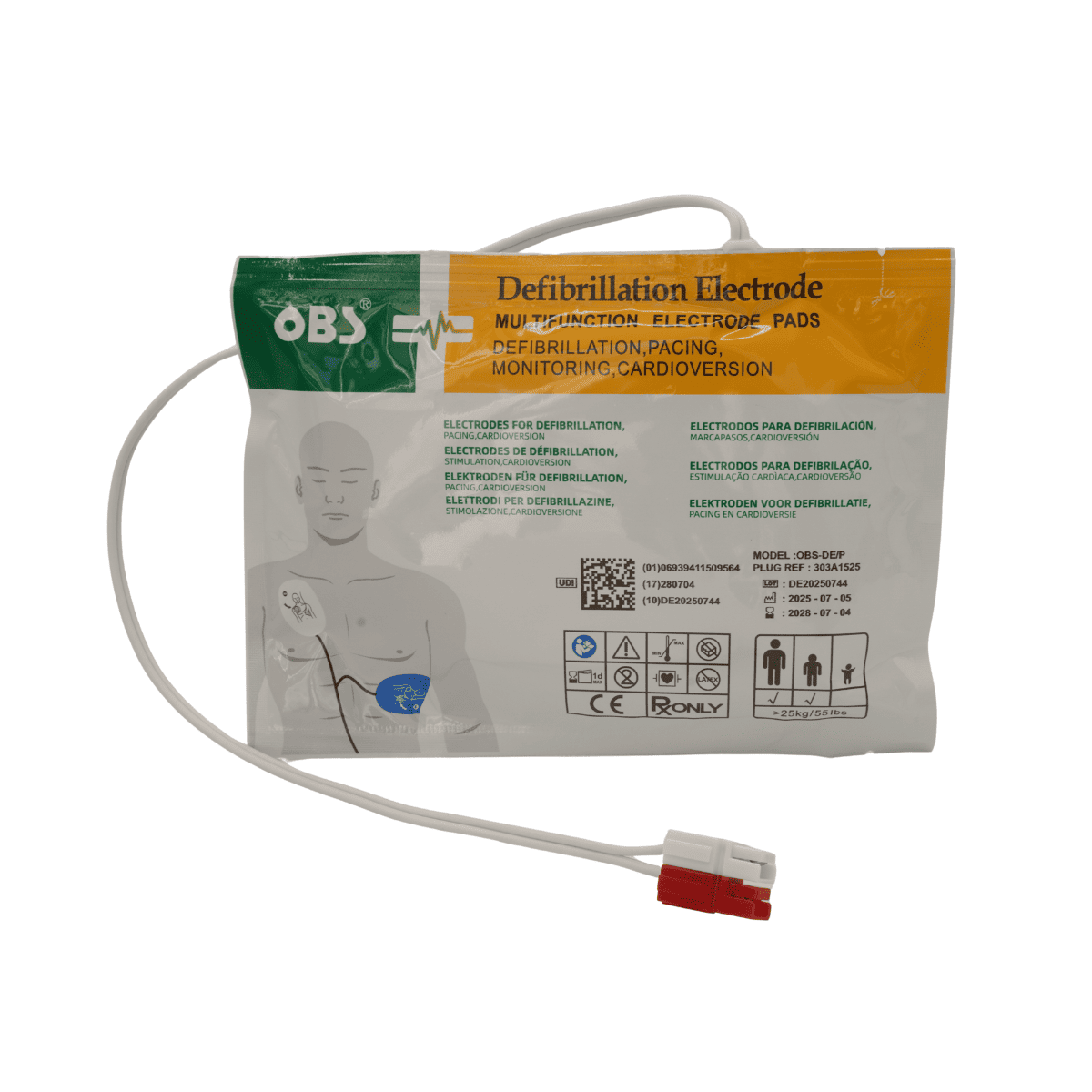 ELECTRODO DE DESFIBRILACION ADULTO OBS REF 303A1525P CU MEDICAL,CMOS DRAKE ,PROGETTI,CARDIAC SCIENCE